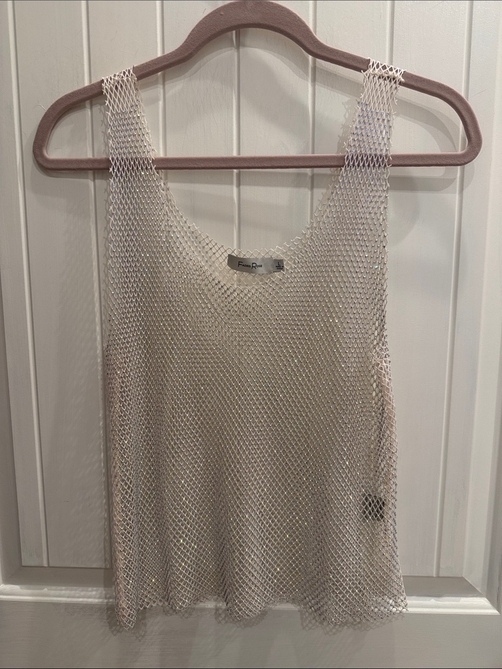 Faded Rose rainbow gems Metallic Cream Open-Knit Tank size L